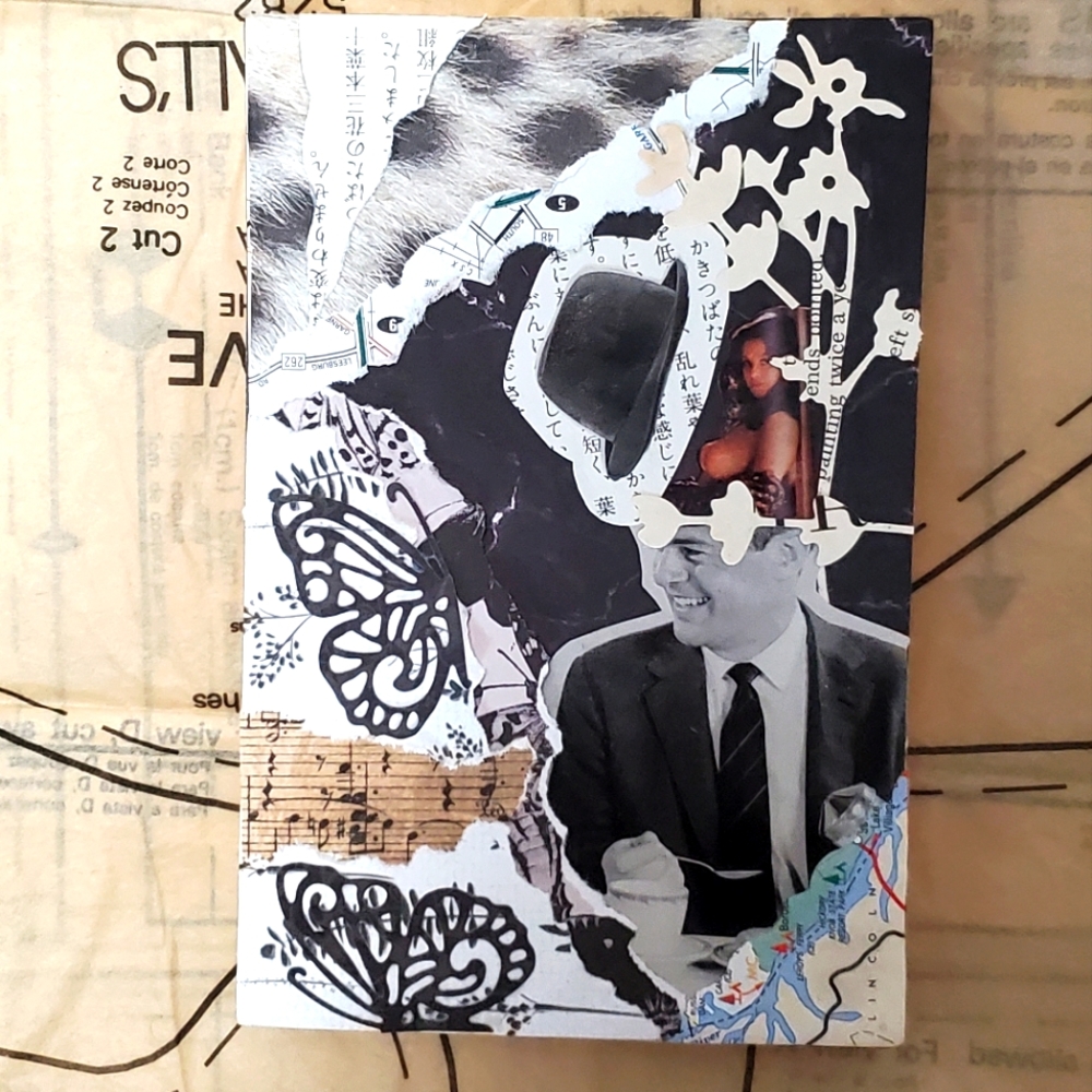 🙏 HAND CRAFTED collage art mixed media Black white